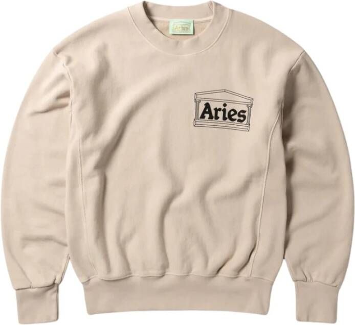 Aries Logo Sweater met kruisgraan Beige Heren