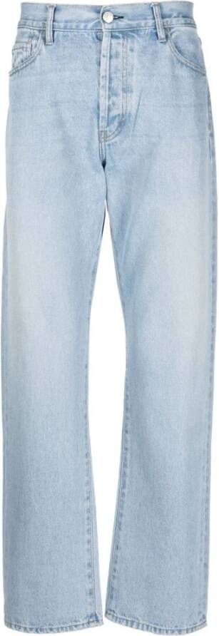 Aries Blauwe Logo-Patch Straight-Leg Jeans Blue Heren