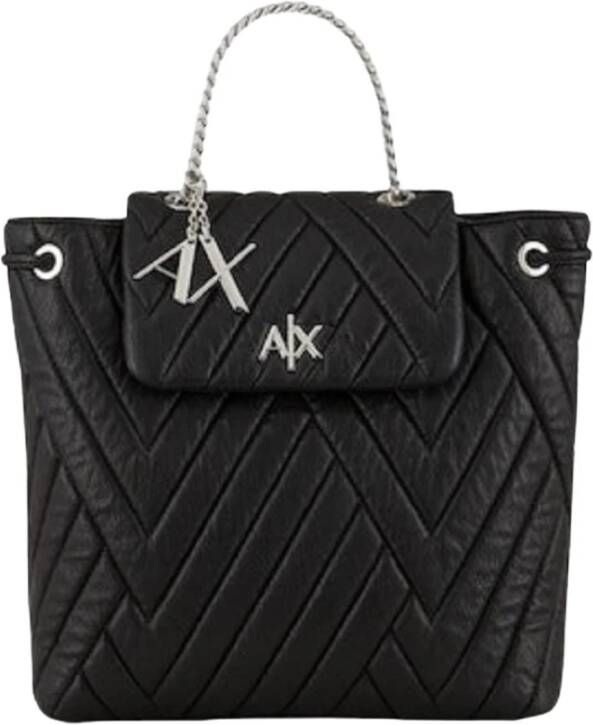 Armani Exchange Zwarte Bucket Bag Rugzak met Niet-Afneembare Decoratie Black Dames