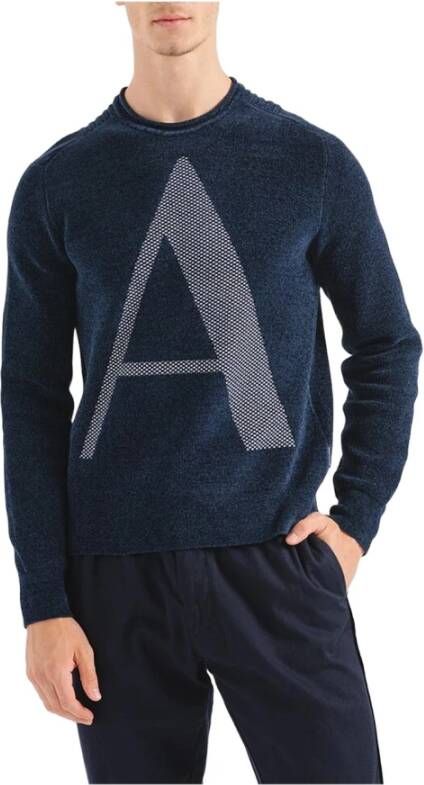 Armani Exchange Blauwe Sweaters met U Giro Ciniglia Logo Blue Heren