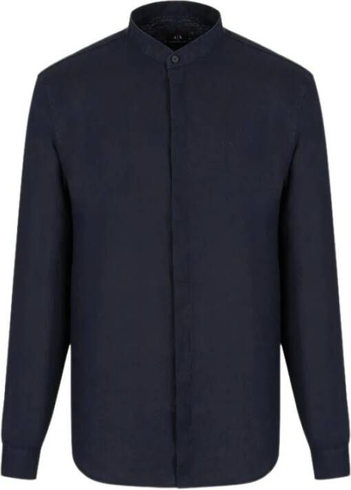 Armani Exchange Blauw Linnen Logo Shirt Blue Heren