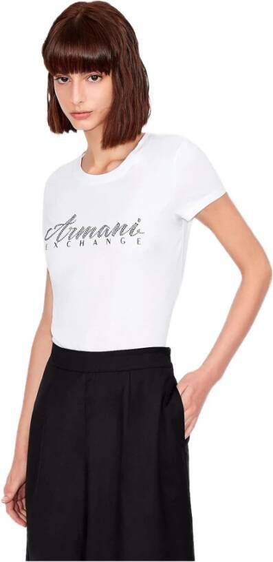 Armani Exchange Witte Bedrukte Katoenen T-shirt White Dames