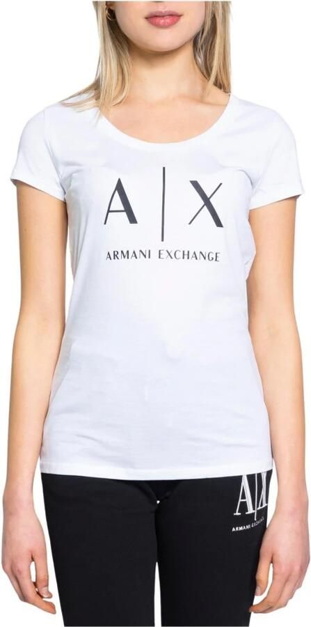 Armani Exchange Witte Katoenen T-Shirt Korte Mouwen Vrouw White Dames