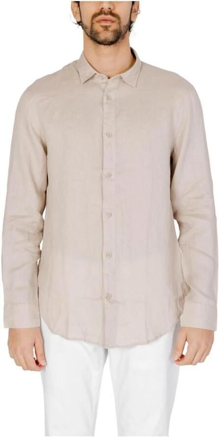 Armani Exchange Linen Overhemd met Lange Mouwen en Knoopsluiting Beige Heren - Foto 4