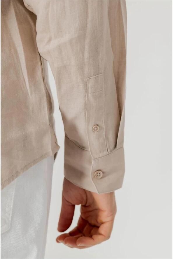Armani Exchange Linen Overhemd met Lange Mouwen en Knoopsluiting Beige Heren