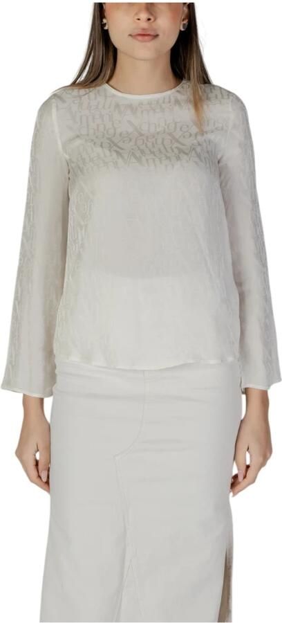 Armani Exchange Beige Viscose Blouse met Lange Mouwen Beige Dames