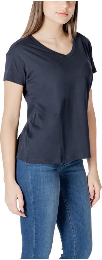 Armani Exchange Blauw V-Hals Katoenen T-Shirt Blue Dames