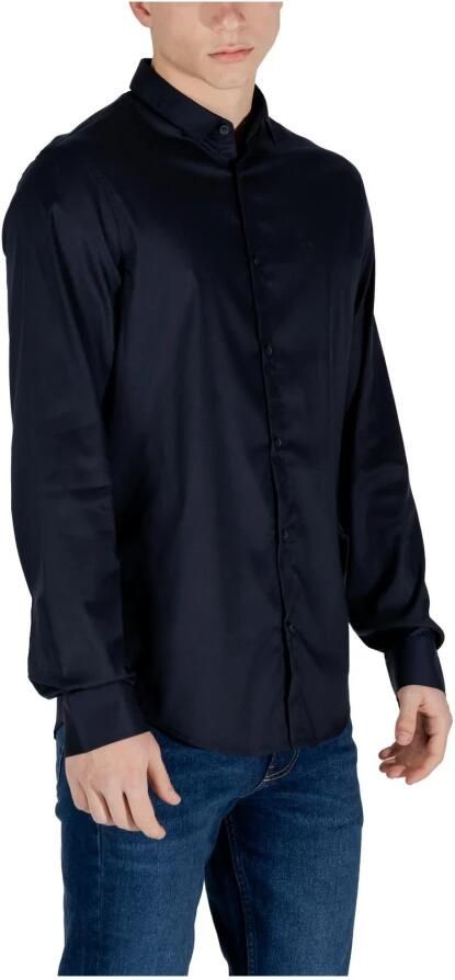 Armani Exchange Blauw Katoenen Poplin Overhemd Regular Fit Blue Heren