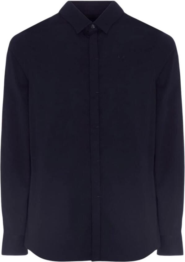 Armani Blauw effen overhemd met lange mouwen Blauw Heren - Foto 3