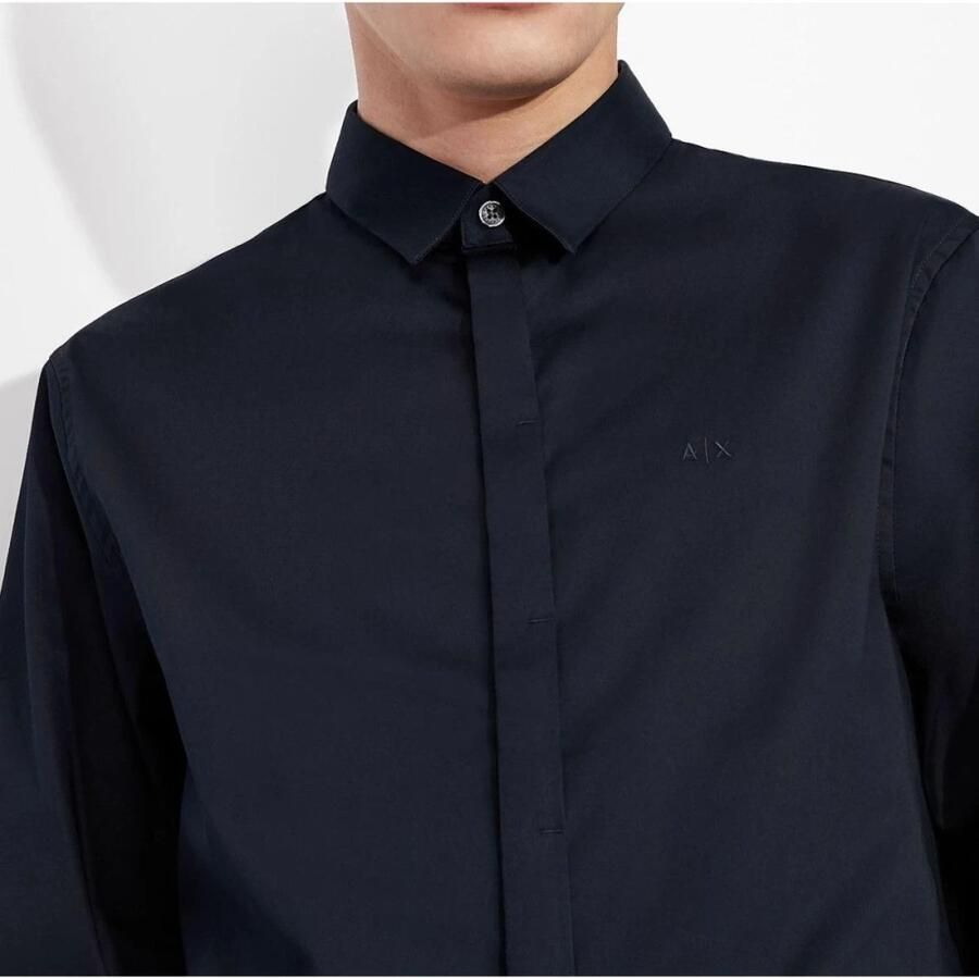 Armani Blauw effen overhemd met lange mouwen Blauw Heren