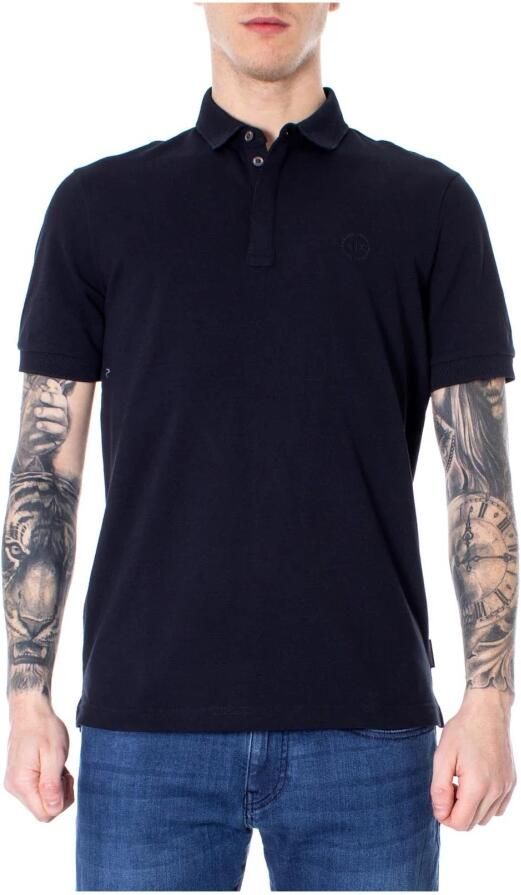 Armani Exchange Blauwe effen polo met knoopsluiting Blue Heren