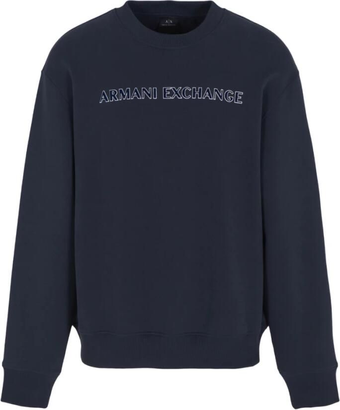 Armani Exchange Blauwe Stretch Interlock Sweater Logo Print Blue Heren