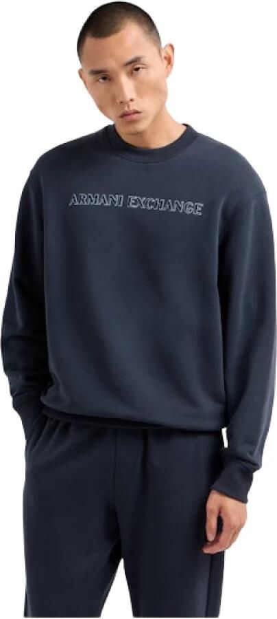 Armani Exchange Blauwe Stretch Interlock Sweater Logo Print Blue Heren - Foto 3