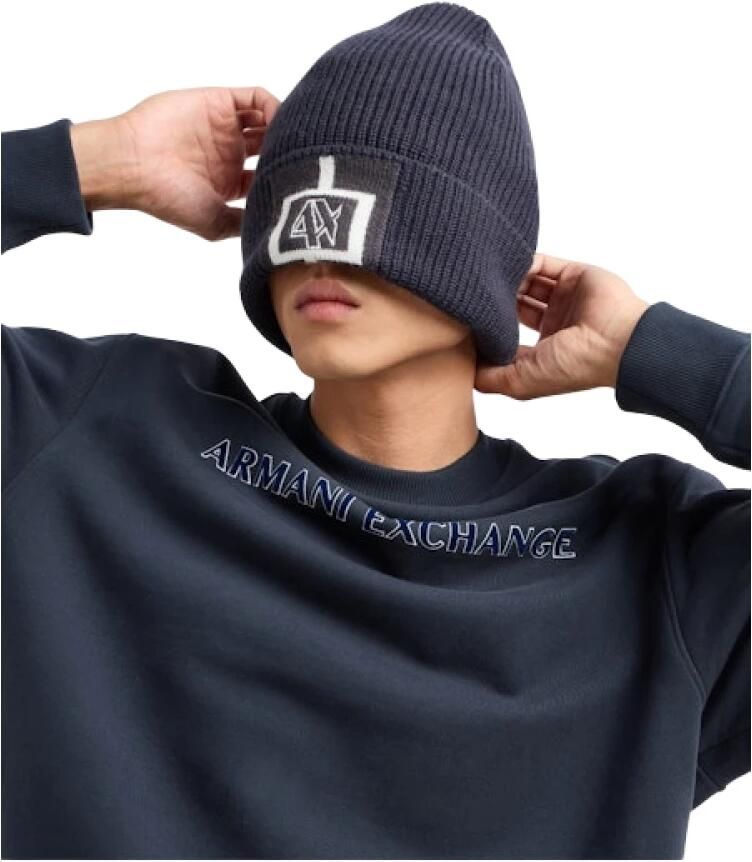Armani Exchange Blauwe Stretch Interlock Sweater Logo Print Blue Heren - Foto 2