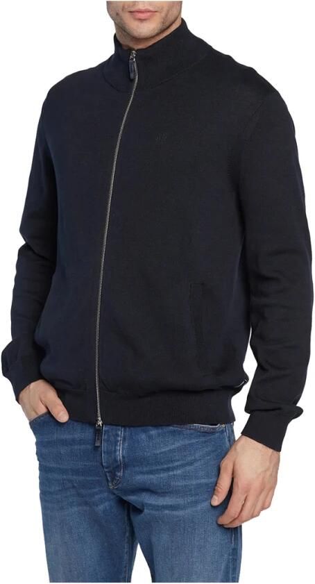 Emporio Armani Blauwe Cardigan Zip Sweater Lichtgewicht Blue Heren