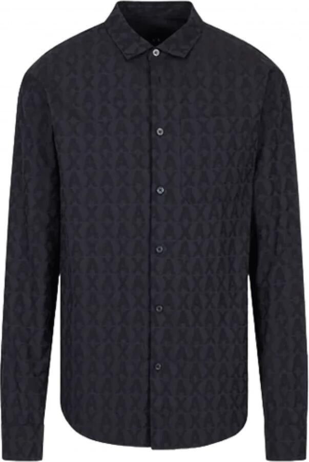 Armani Exchange Herenkatoenen jacquard overhemd met lange mouwen Blauw Heren
