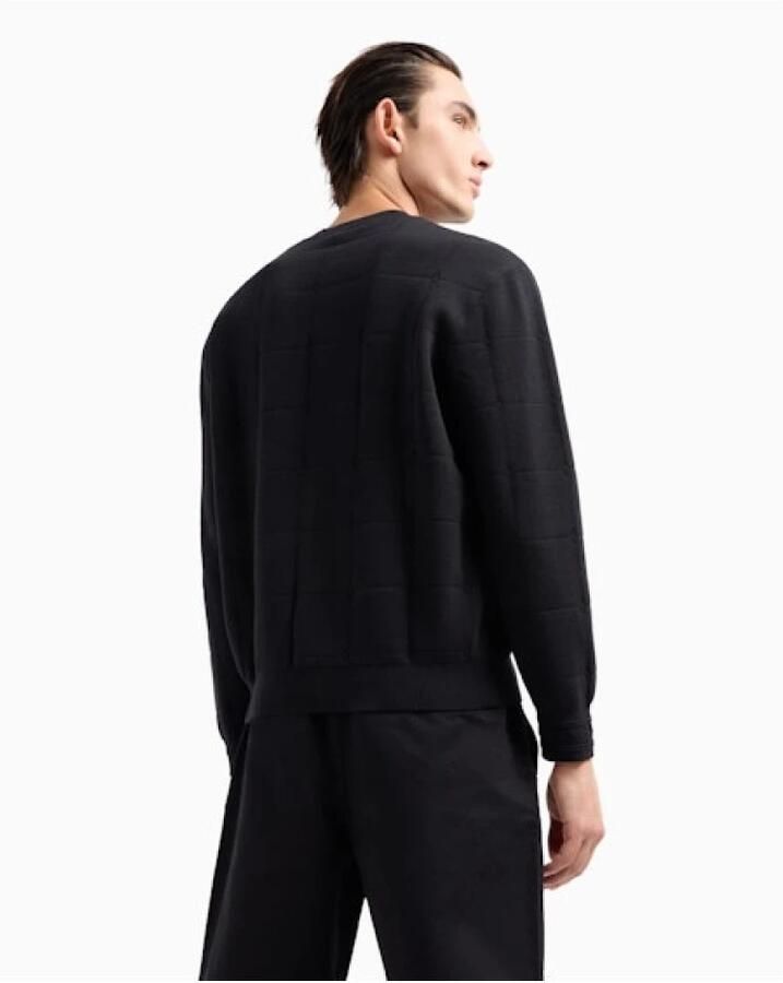 Armani Exchange Geruite gebreide trui met lange mouwen en ronde hals Black Heren - Foto 3