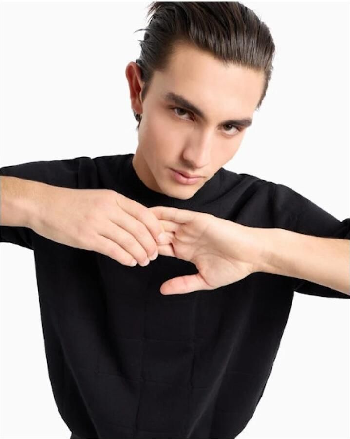 Armani Exchange Geruite gebreide trui met lange mouwen en ronde hals Black Heren