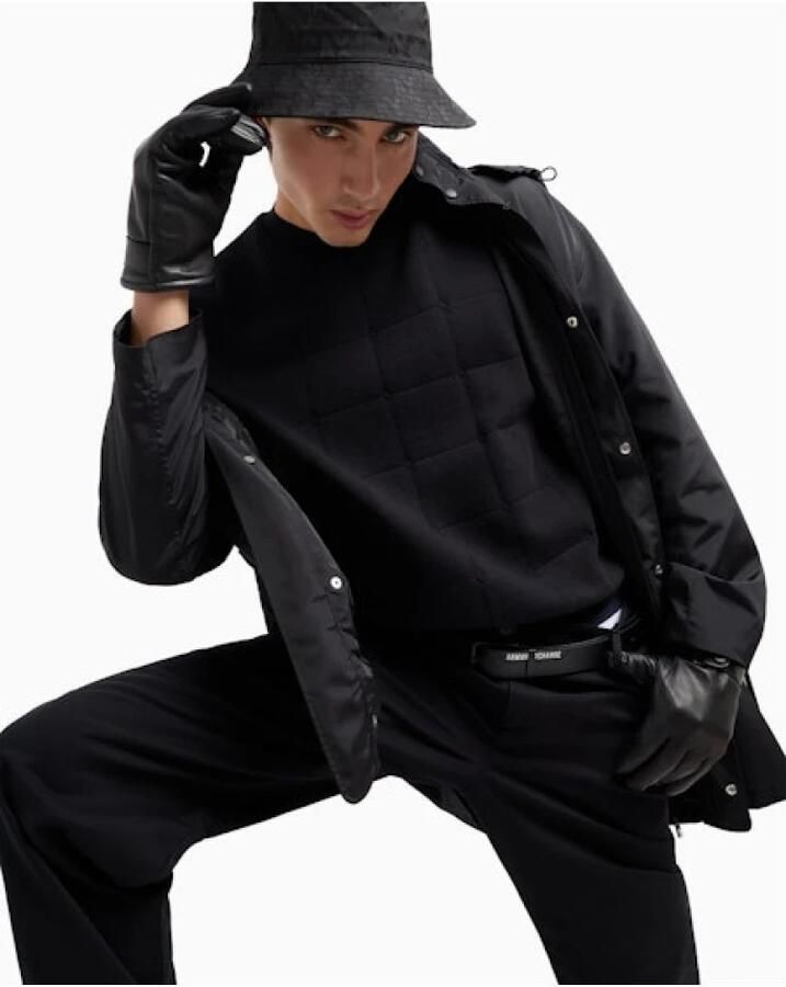 Armani Exchange Geruite gebreide trui met lange mouwen en ronde hals Black Heren - Foto 4