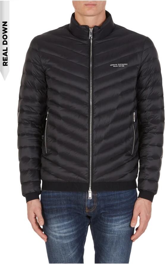 Emporio Armani Zwarte gewatteerde jas met hoge kraag en logo Black Heren - Foto 5