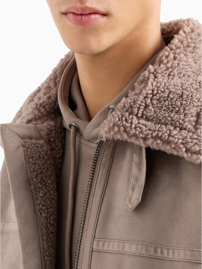 Armani Exchange Ecoshearling Jas met Ritssluiting Beige Heren