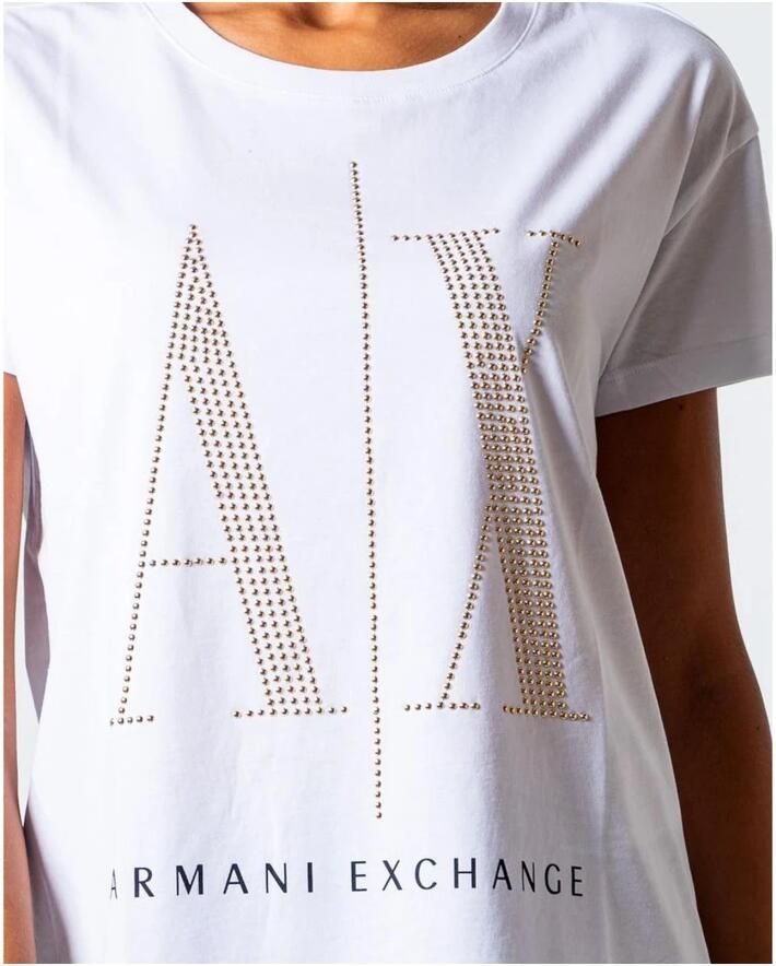 Armani Exchange Geprint T-shirt met ronde hals van katoen White Dames
