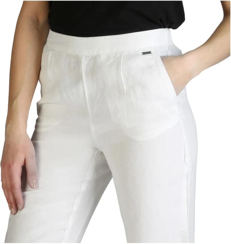 Armani Exchange Stijlvolle linnen broek met elastische tailleband White Dames