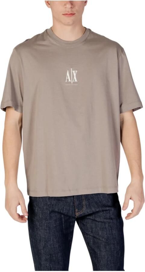 Armani Exchange Geprint T-shirt met korte mouwen en ronde hals Brown Heren