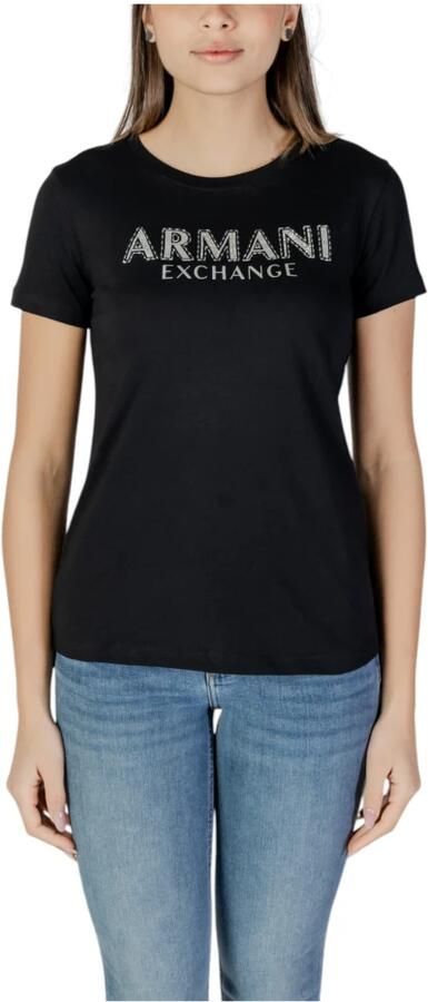 Armani Exchange Geprint T-shirt met ronde hals van katoen Black Dames