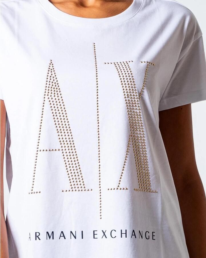 Armani Exchange Geprint T-shirt met ronde hals van katoen White Dames