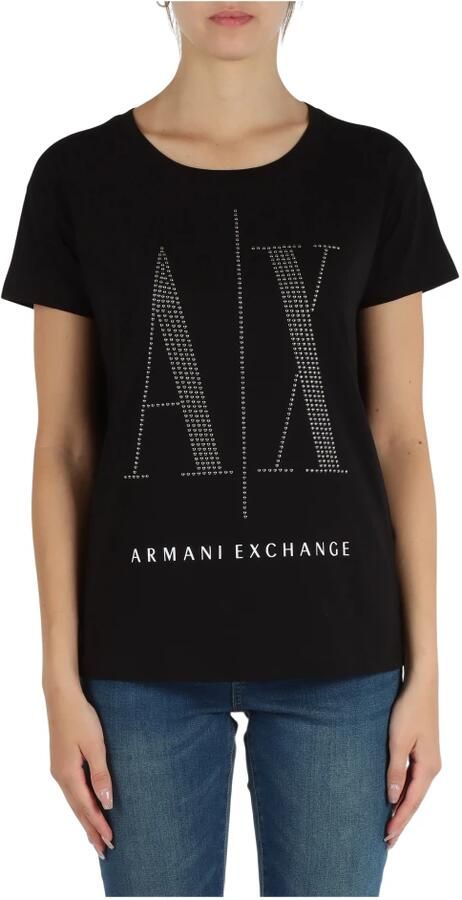 Armani Exchange Gestopte katoenen T-shirt Black Dames