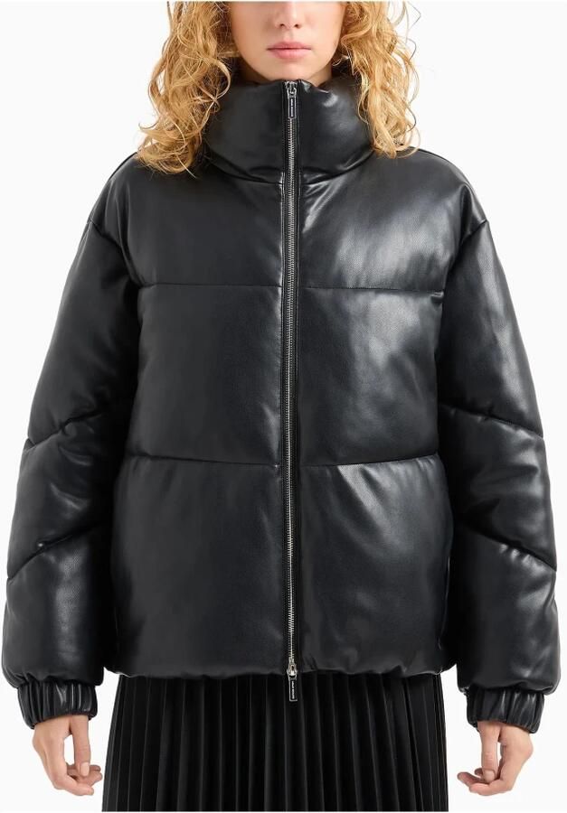 Armani Exchange Gewatteerde Hoge Hals Zwarte Jas Black Dames