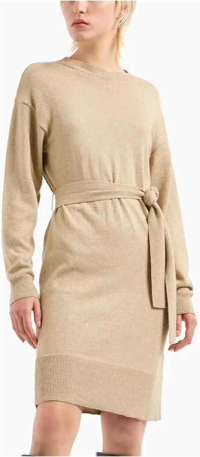 Armani Exchange Gouden Jurk met Geribbelde Details Beige Dames