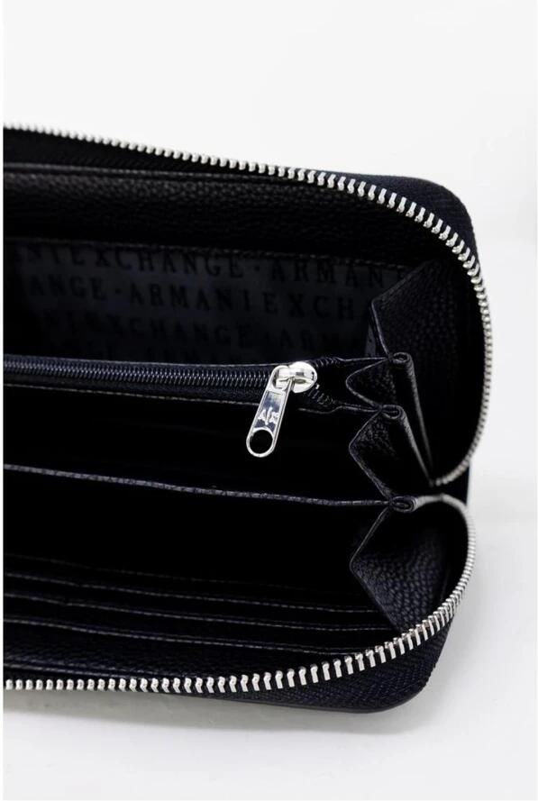 Armani Exchange Gestructureerde Portemonnee met Ritssluiting en Stiksels Black Dames