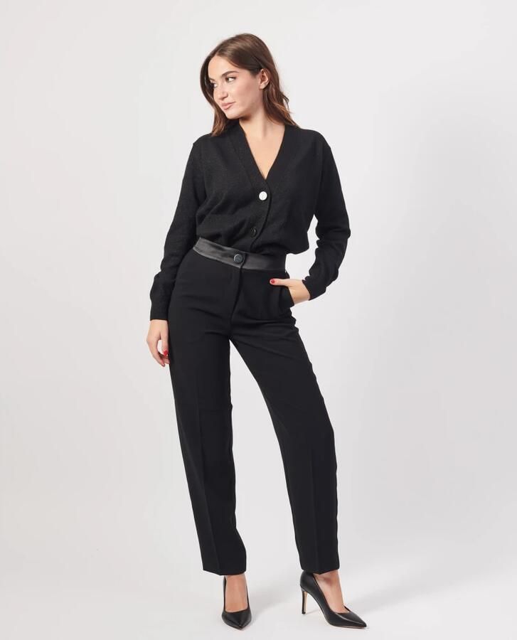 Armani Exchange Hoge taille zwarte broek met logo Black Dames