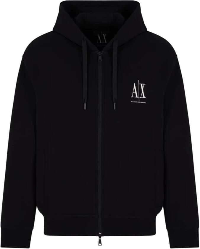 Armani Exchange Hoodie met rits en minimalistisch design Black Heren