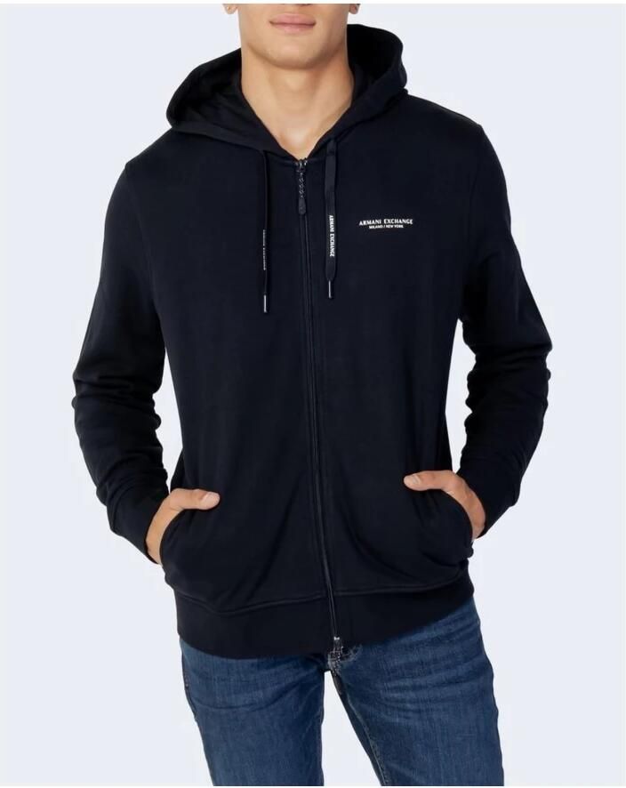 Armani Exchange Blauwe Zip Hoodie Milano New York Print Blue Heren