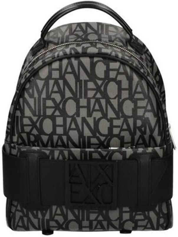 Armani Exchange Stijlvolle bedrukte katoenen rugzak met zakken Black Dames - Foto 4