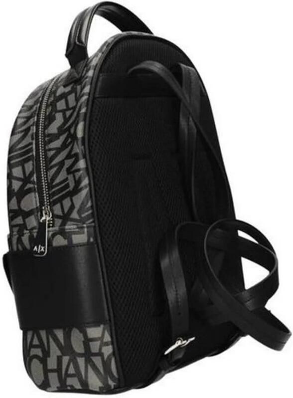 Armani Exchange Stijlvolle bedrukte katoenen rugzak met zakken Black Dames