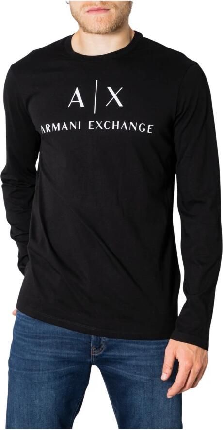 Armani Exchange Zwarte T-shirts met ronde hals en lange mouwen Black Heren