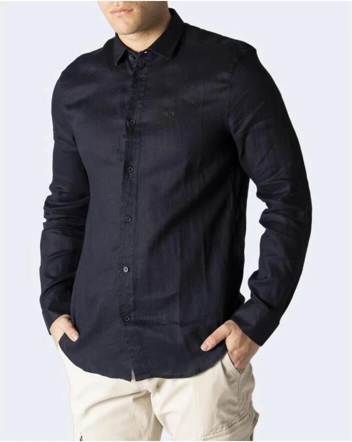 Armani Exchange Blauw Katoenen Poplin Overhemd Regular Fit Blue Heren