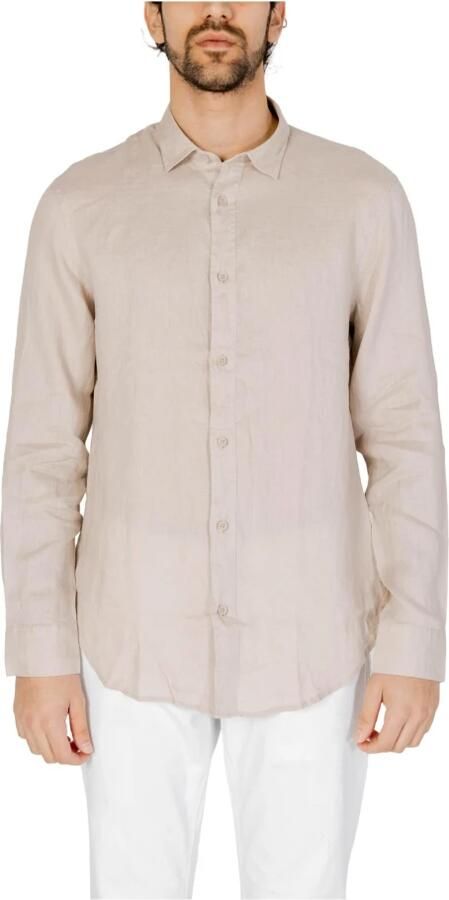 Armani Exchange Linen Overhemd met Lange Mouwen en Knoopsluiting Beige Heren - Foto 6