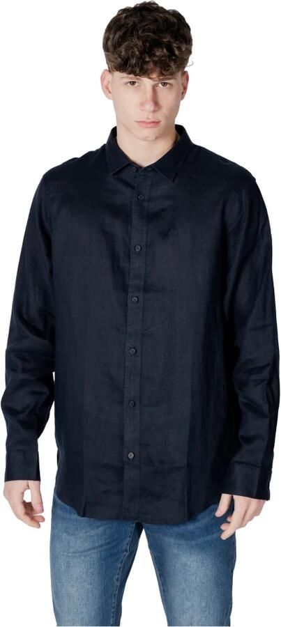 Armani Exchange Linnen Overhemd Lange Mouwen Lente Zomer Collectie Blue Heren - Foto 5