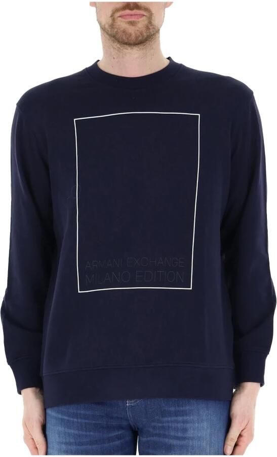 Armani Exchange Logo Katoenen Sweater Blauwe Ronde Hals Blue Heren