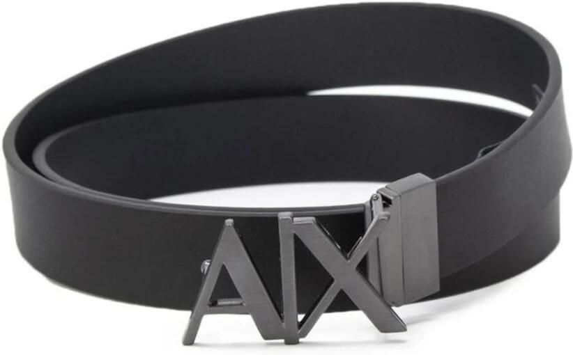 Armani Exchange Zwarte herenRiem met logo plaat Black Heren