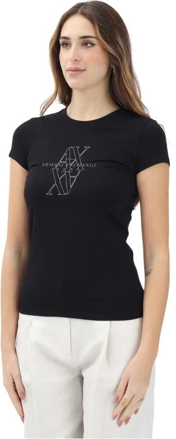Armani Exchange Moderne Zwarte T-shirt met Logo Black Dames - Foto 3