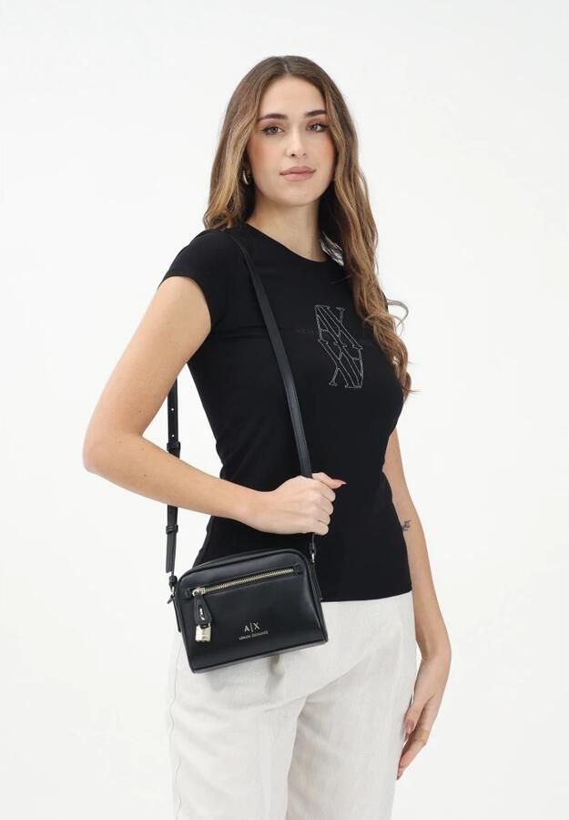 Armani Exchange Moderne Zwarte T-shirt met Logo Black Dames
