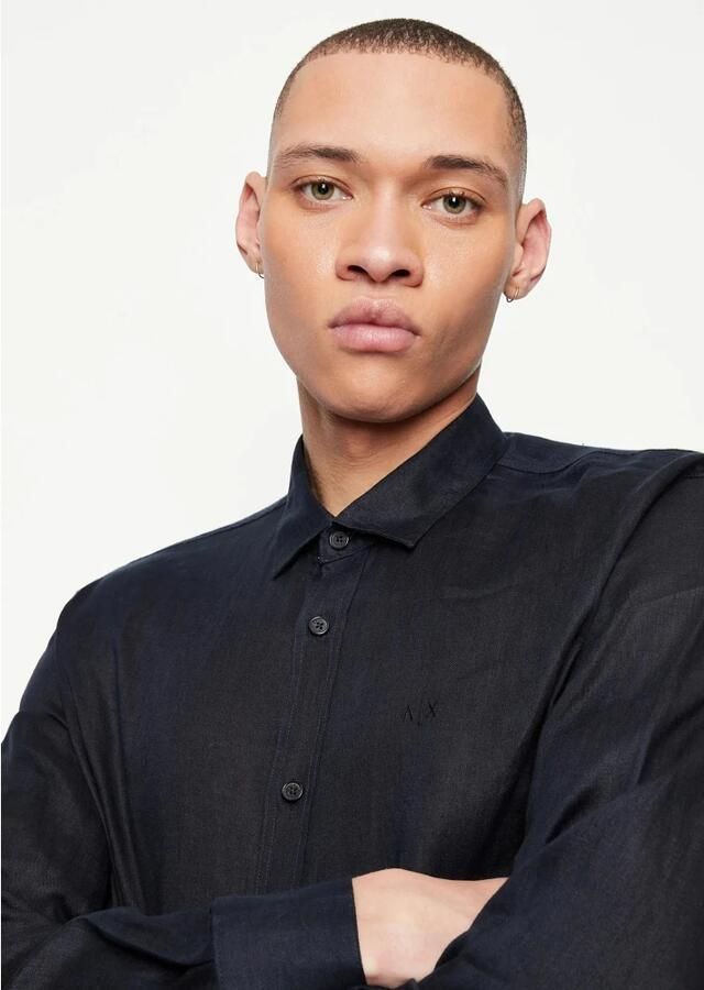 Armani Exchange Blauw Katoenen Poplin Overhemd Regular Fit Blue Heren - Foto 2