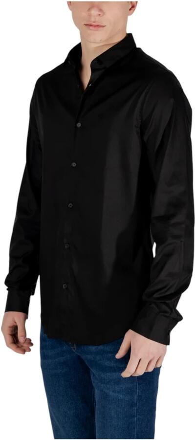 Armani Exchange Klassieke Zwarte Katoenen Satijnen Overhemd Black Heren - Foto 6
