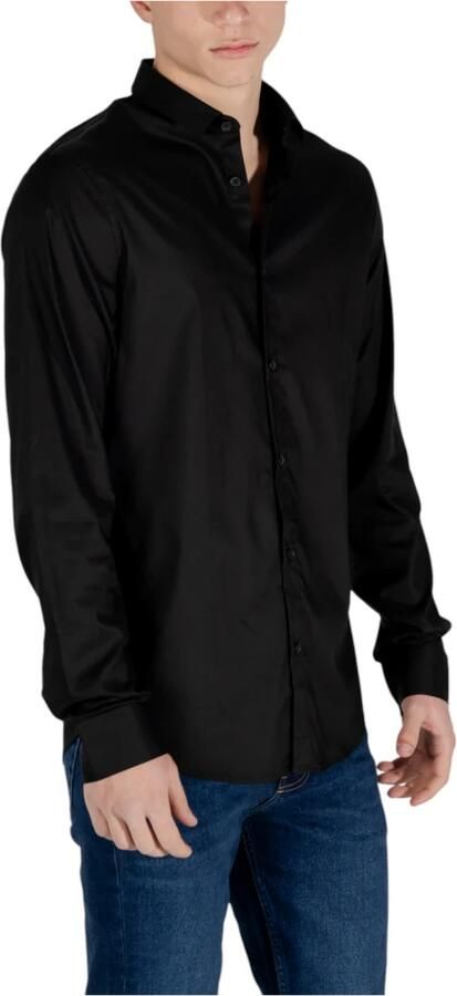 Armani Exchange Klassieke Zwarte Katoenen Satijnen Overhemd Black Heren - Foto 3